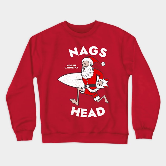 Nags Head, NC Christmas Vacationing Skiing Santa Crewneck Sweatshirt by Contentarama